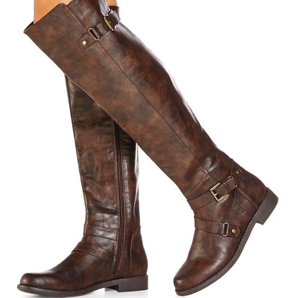 JustFab Shoes - Brown Vegan Leather Knee High Boots